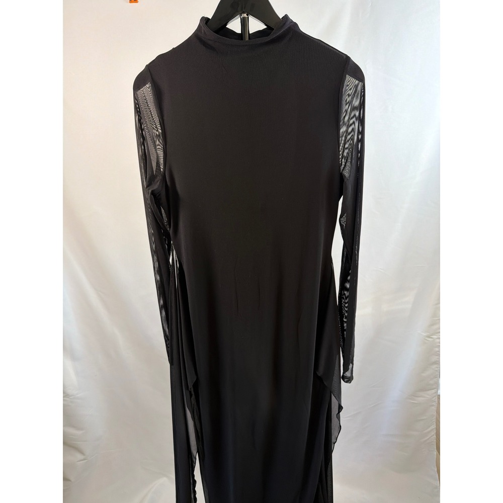 Colysmo Black Mesh Sleeve Open Back Knot Front Maxi Dress Mock Neck Gown